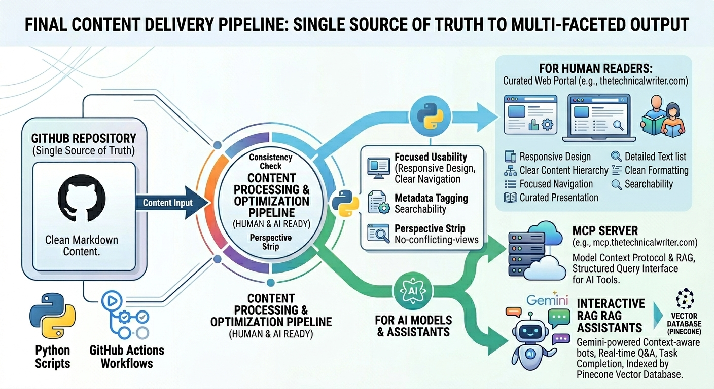 Architecture Pipeline: GitHub Source splitting to Human and AI Audiences